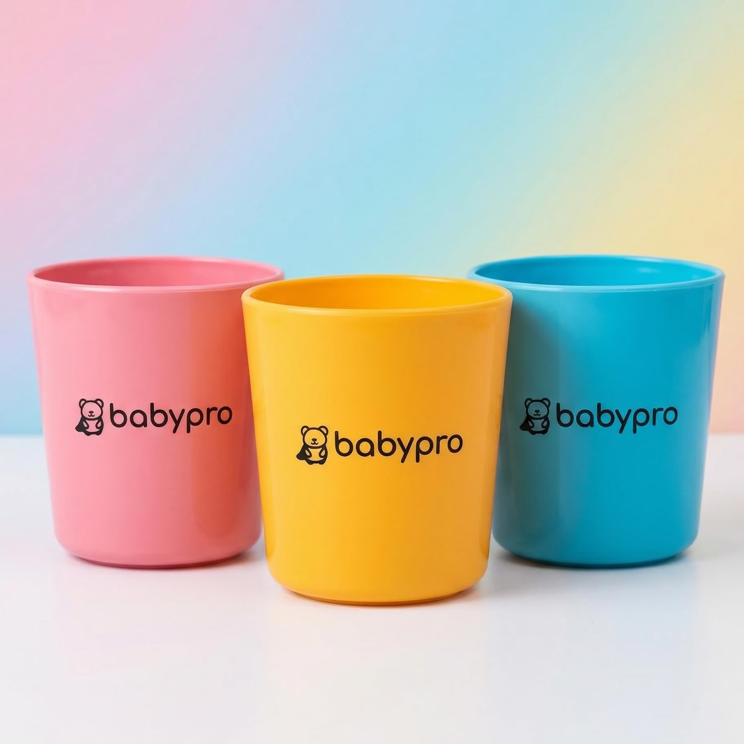 BabyPro Plastic Tumblers, Pack of 3, 180 ml Each, Multicolour Drinking Cups for Kids & Toddlers, BPA-Free, Lightweight & Durable, Easy-Grip Training Cups for Milk, Water, 7.5 x 7 x 7 cm-image-34