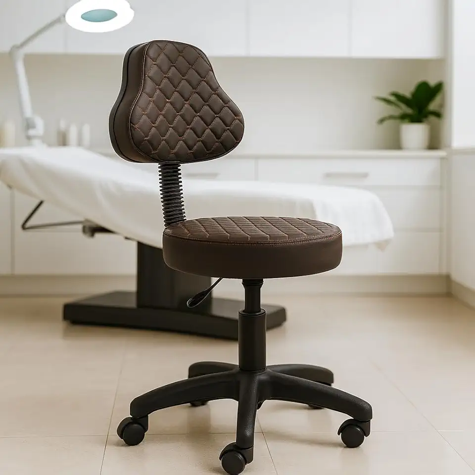 Cadeira Mocho C/Encosto Tatuagem Estética Dentista Manicure (Marrom)