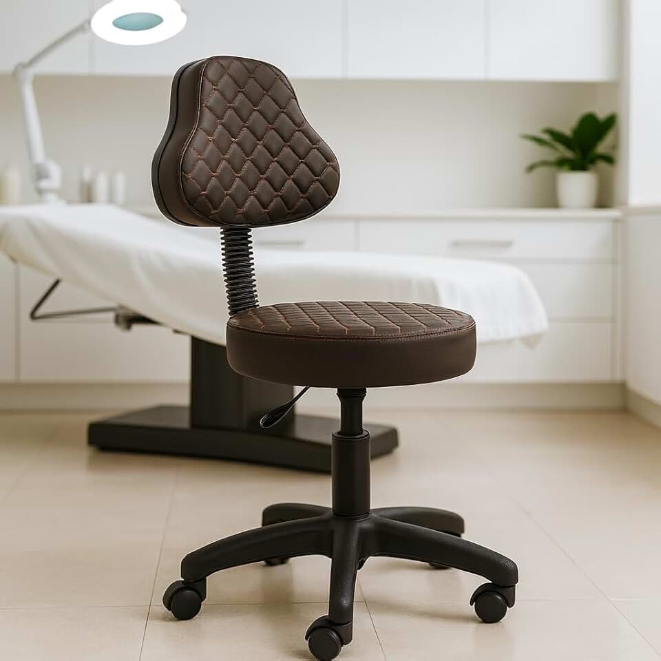 Cadeira Mocho C/Encosto Tatuagem Estética Dentista Manicure (Marrom)