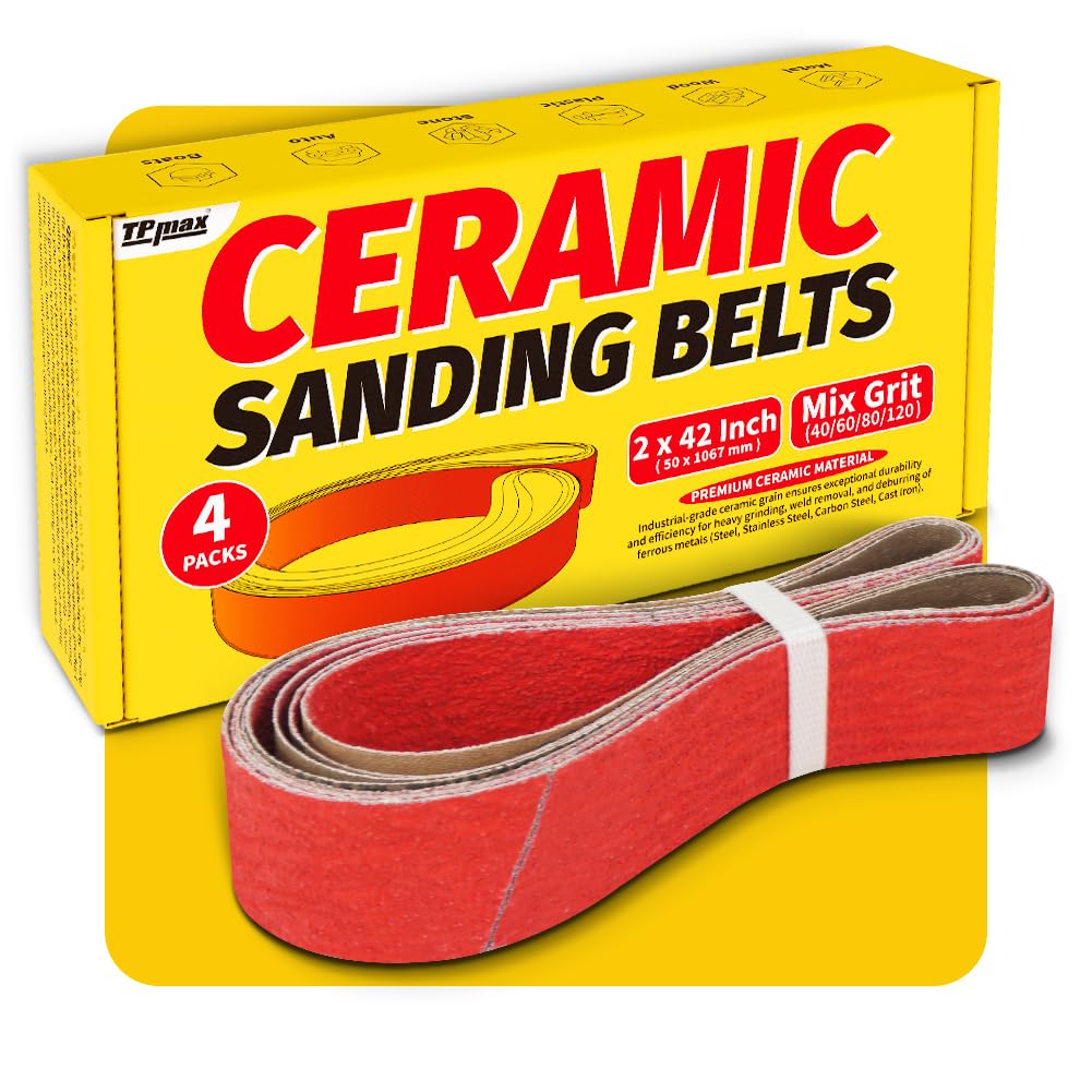 2x42 Inch Ceramic Sanding Belts (40/60/80/120 Grits) – High-Performance Sander Sharpening Belts for Knife Making, Metalworking, and Woodworking