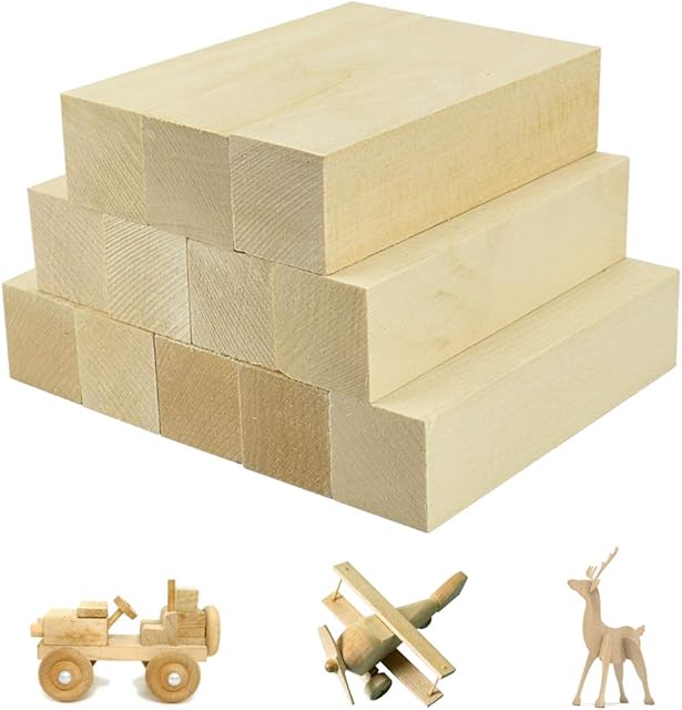 Favengo 12 Pcs Basswood Carving Blocks Natural Whittling Blocks Unfinished Wood Blocks Smooth Surface for DIY Carving, Shaping, Painting Creative Wood Art Craft (3.93x0.98x0.98'')