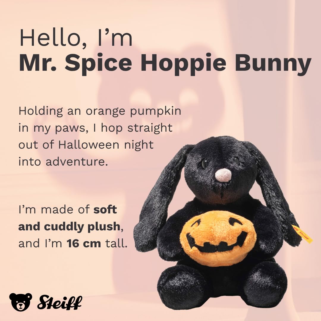 Steiff cuddly animal Mr. Spice Hoppie Bunny, cute stuffed animal, children, boys & girls, Friends, plush toy 16 cm, black, 081132 - Image 2