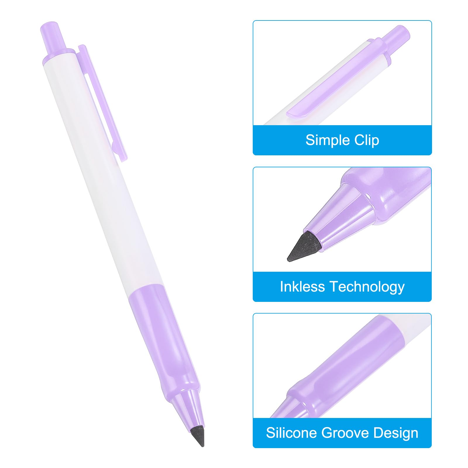 PATIKIL Inkless Pencil, 6 Pack Eternal Pencil Forever Pencils Replaceable Nib Magic Pencils for Writing Drawing Office Supplies Purple - Image 4