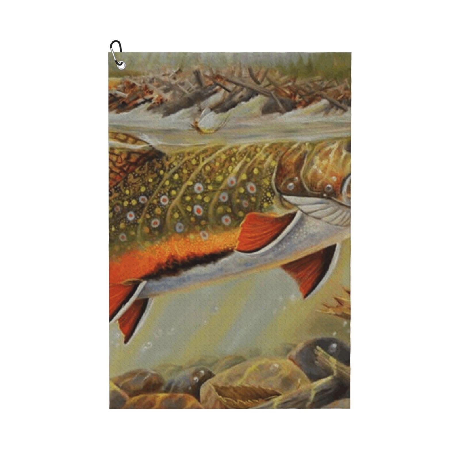 Hnnkloy Trout Fly Fishing, 16x24 in Portable Waffle Golf Towels with Carabiner Clip for Golf Bag