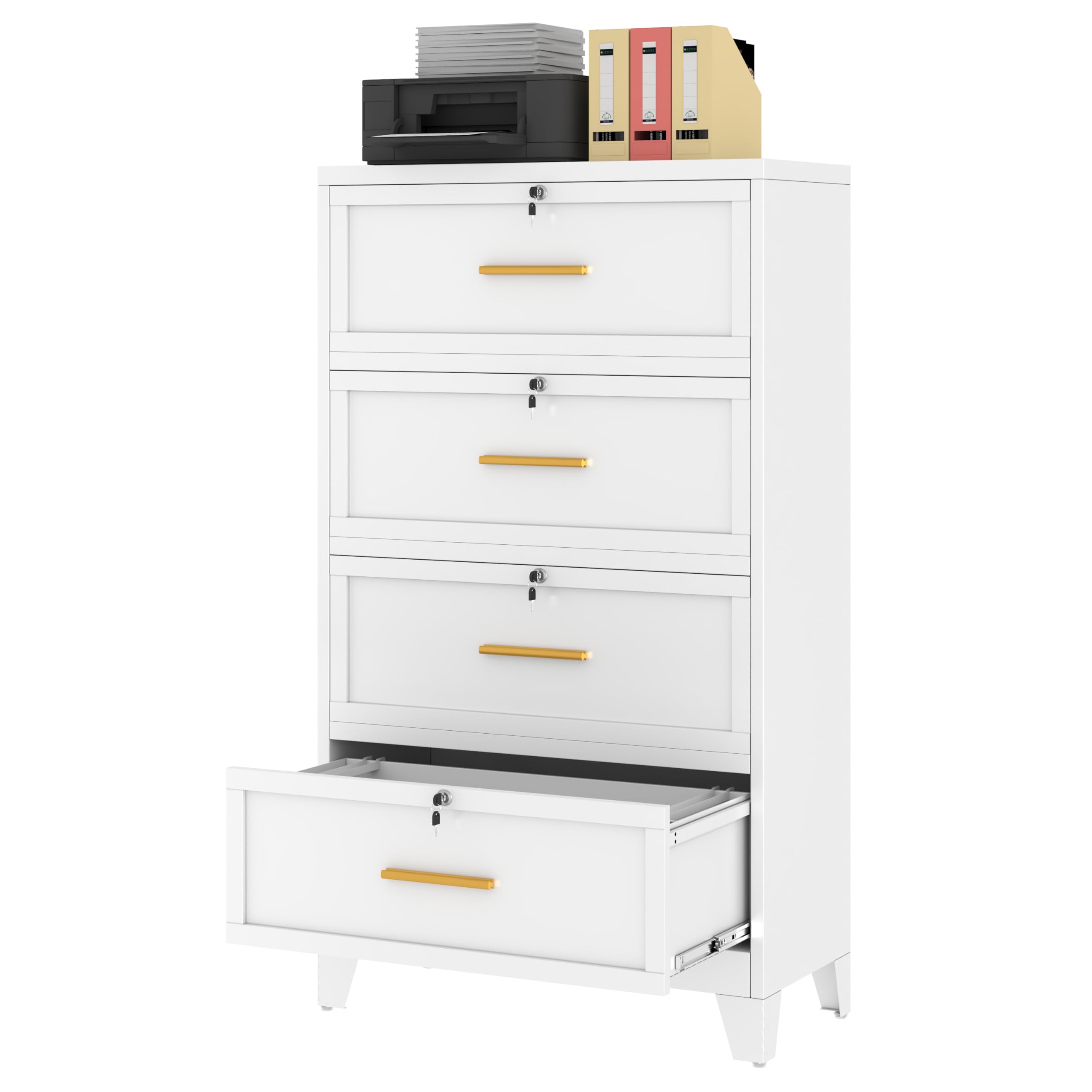 Ckzbx Metal 4 Drawers Locker Storage Organizer, 60.6" H Drawer Chest, Closet Organizers for Living Room, Hallway, Closet, White
