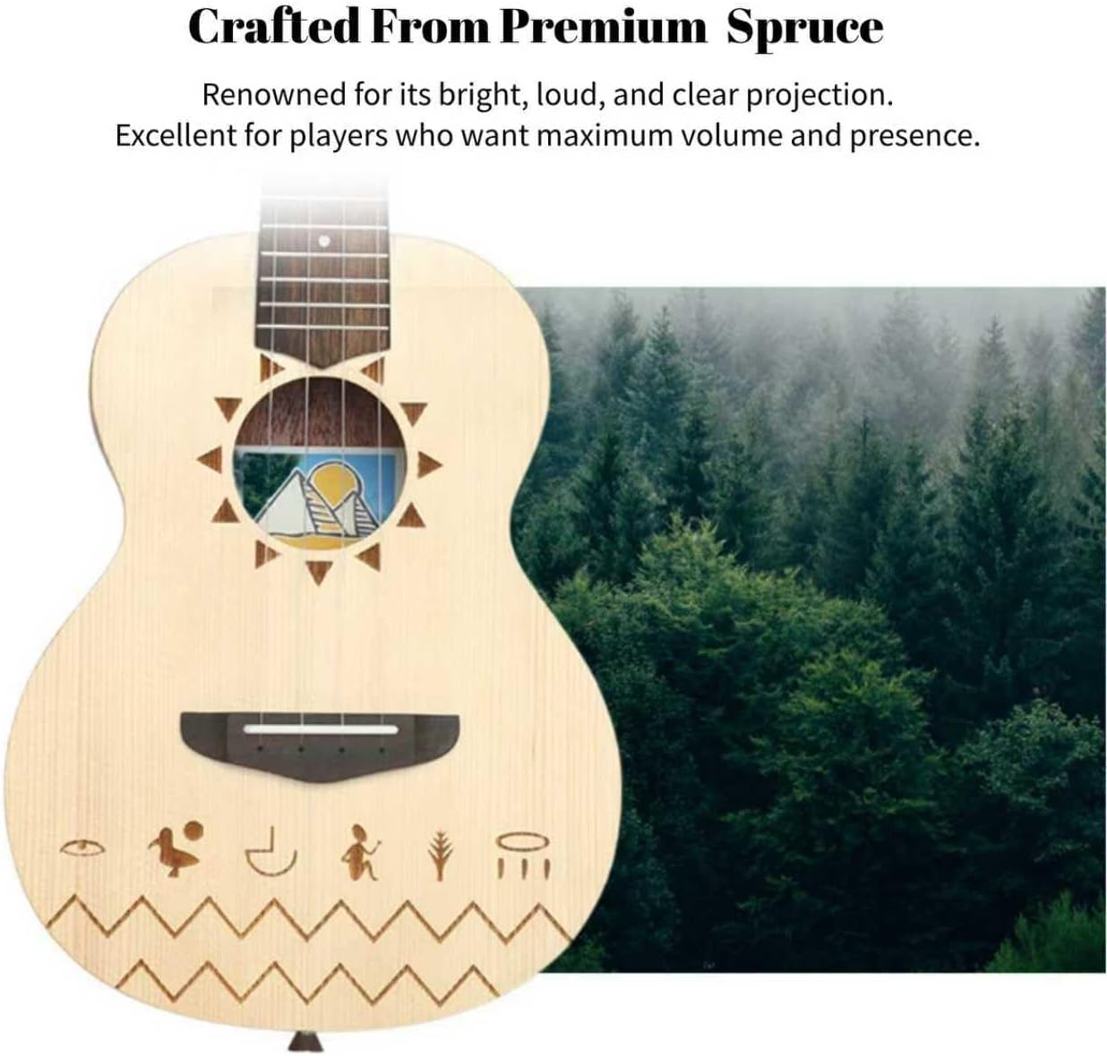 TODO Concert Ukulele Spruce Solid Top 23 Inch : The Nile Ukulele for Adults & Beginners Kit with Carbon Strings, Bag, Strap