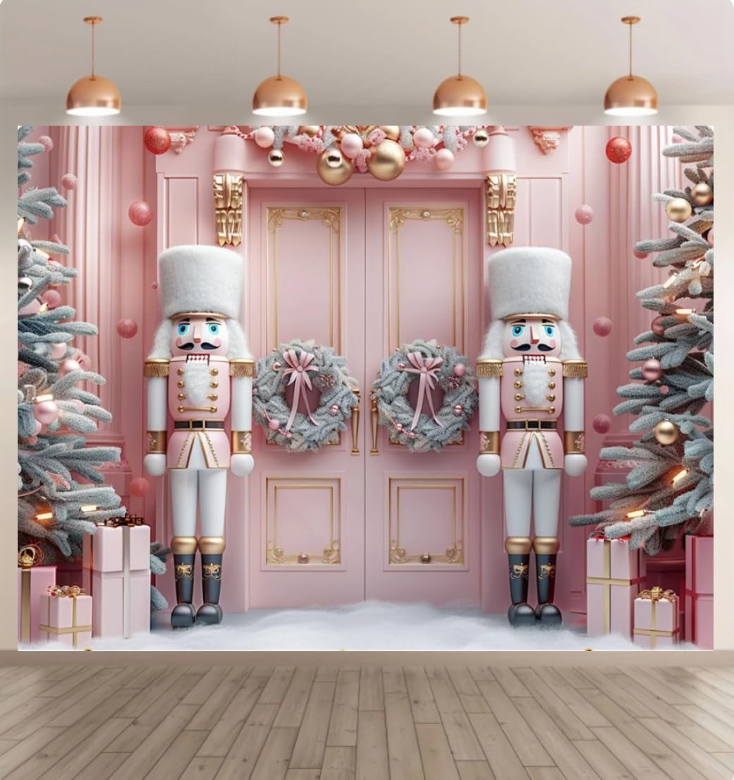 7x5ftChristmas Photography Background Pink Christmas Tree Soldier Snow Castle Background Decoration Girl Birthday Party Winter Party Backgrounds