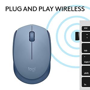 Logitech M170 Wireless Mouse for PC, Mac, Laptop, 2.4 GHz with USB Mini Receiver, Optical Tracking, 12-Months Battery Life, Ambidextrous - Blue Grey