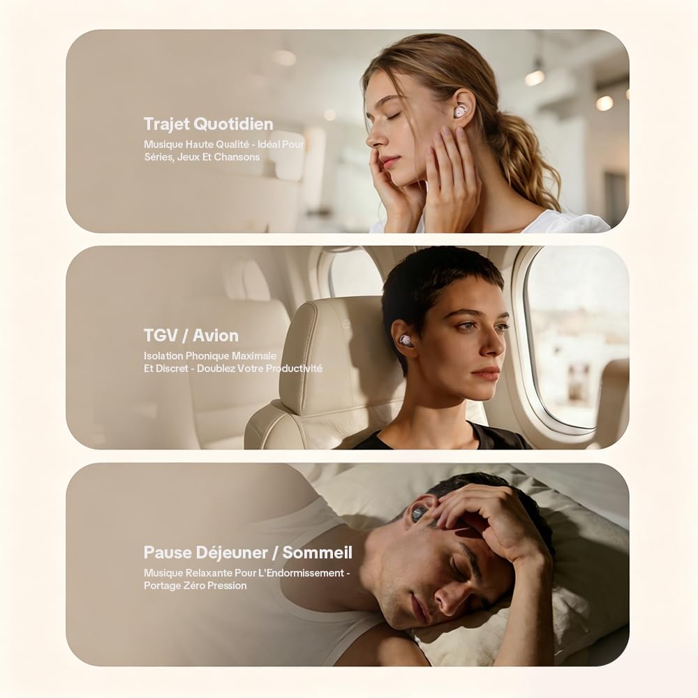 MS217 Écouteur Traducteur Instantané IA 165 Langues | Ecouteurs Bluetooth Sans Fil 6.0, 40H d'Autonomie, Mini Écouteur Sommeil pour Dormir sur le Côté, Voyages, Réunions – Noir