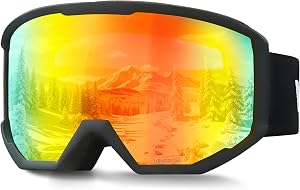 VEVOR Ski Goggles, Cylindrical Lens with Revo Coating, OTG Anti fog Snow Goggles, TPU Frame & Ventilation Structure