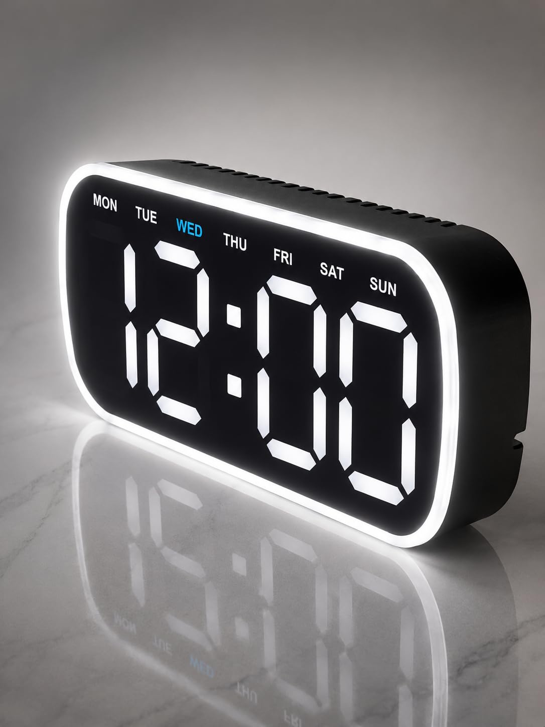 AERYS Digital LED Wall Clock & Table Clock with1 Year Warranty Large Display, Dual Alarm, Day Display, Perimeter Night Light, Snooze, 12/24H Format, USB Powered for Bedroom, Office & Living Room