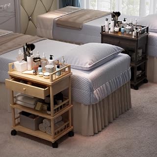 Carrito de peluquería de madera con armario de almacenamiento y cajones, carrito portátil para suministros de pintura al óleo, estante deslizante de tres niveles, color blanco, 55 x 30 x 82 cm