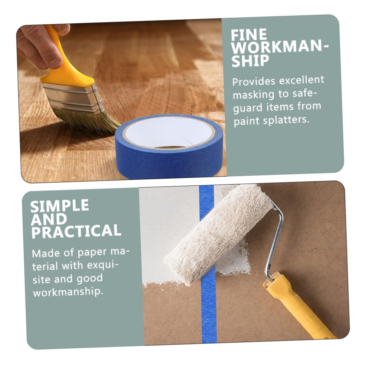 SEWACC 2sets Double Sided Sticky Tape Rolls White Washi Tape Low Tack Masking Art Decor Colorful 4rolls*2