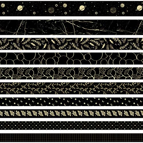 LongSLong Conjunto de Fita Washi, 10 Rolos de Fita Adesiva, Floral, Dourada, Decorativa, para Scrapb