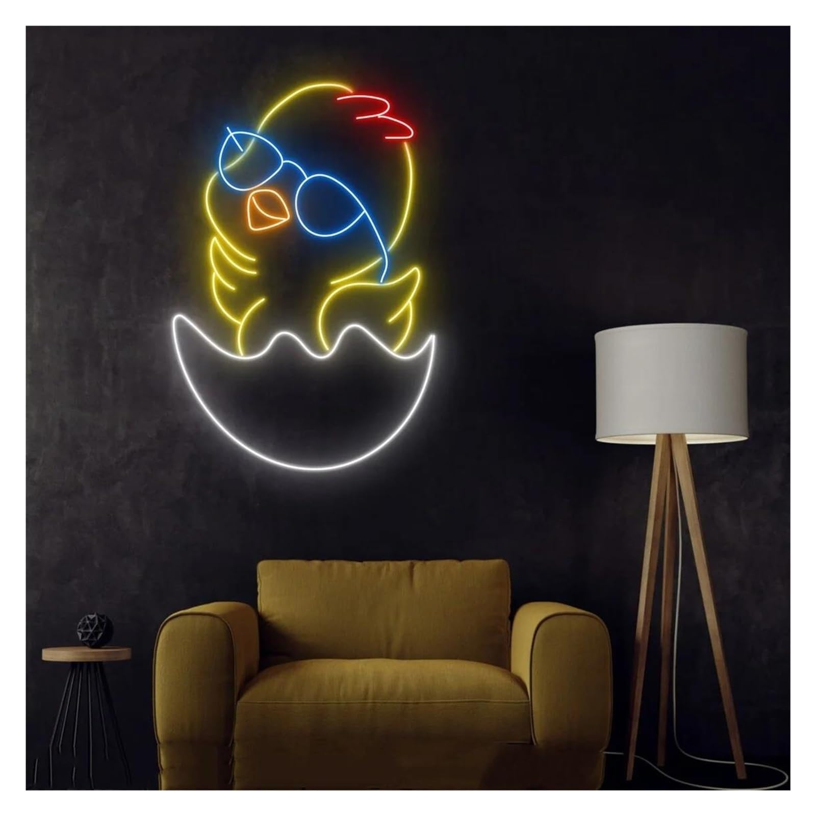 XENITE Luces Art Decoration Christmas Luz De Neón De Pollo Bebé, Letrero De Neón De Huevo Agrietado, Señales De Atmósfera Regulables Alimentadas Por USB, Para Decoración De Pared, 38.1cm×28cm