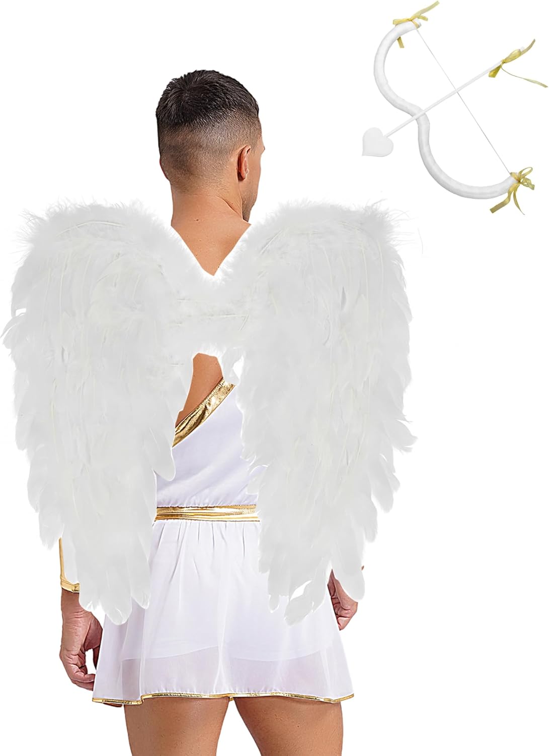 Jhaoyu Mens 4Pcs Cupid Costume Adult One-Shoulder Romper Metallic Bodysuit Valentine Fancy Dress Outfit