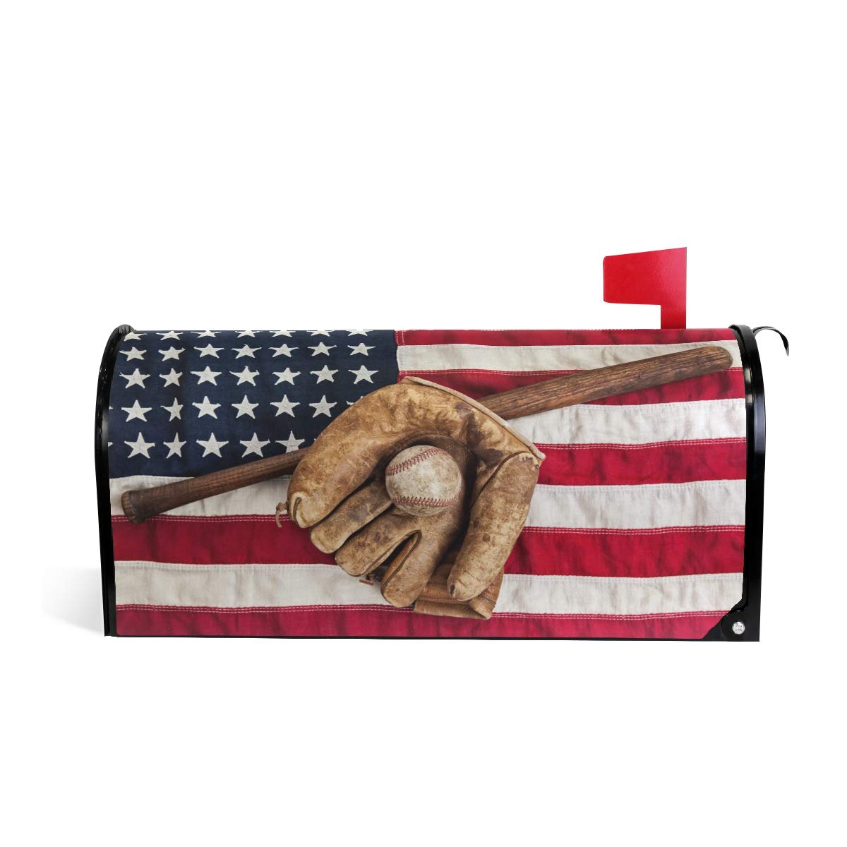 WOOR Vintage Sports Baseball American USA Flag Magnetic Mailbox Cover MailWraps Garden Yard Home Decor for Outside Standard Size-18