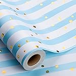 MAYPLUSS Blue and White Stripe Wrapping Paper - 17 Inch X 33 Feet - Seersucker Light Blue French Wide Stripe Gift Wrap with Gold Speckles Boy Wrap Present Paper for Baby Shower, Birthday, Holiday