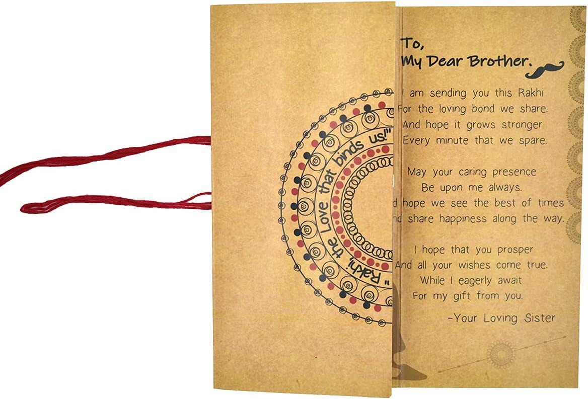 STORE INDYA Raksha Bandhan Rakhi for Brother with Greeting Card || Threaded Rakhi for Bhaiya | Mens Rakhi | Premium Indian Rakhi | Set of 2 (Rudraksh) - Image 3