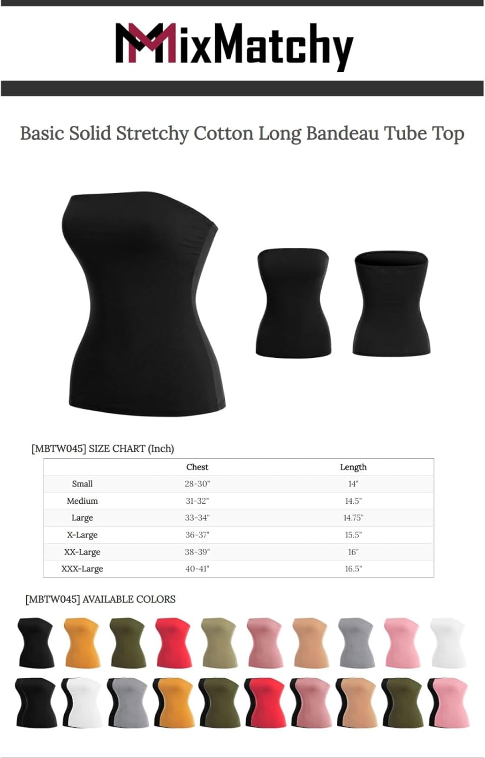 MixMatchy Women's Basic Casual Stretchy Long Bandeau Tube Top Strapless Undershirts - Image 7