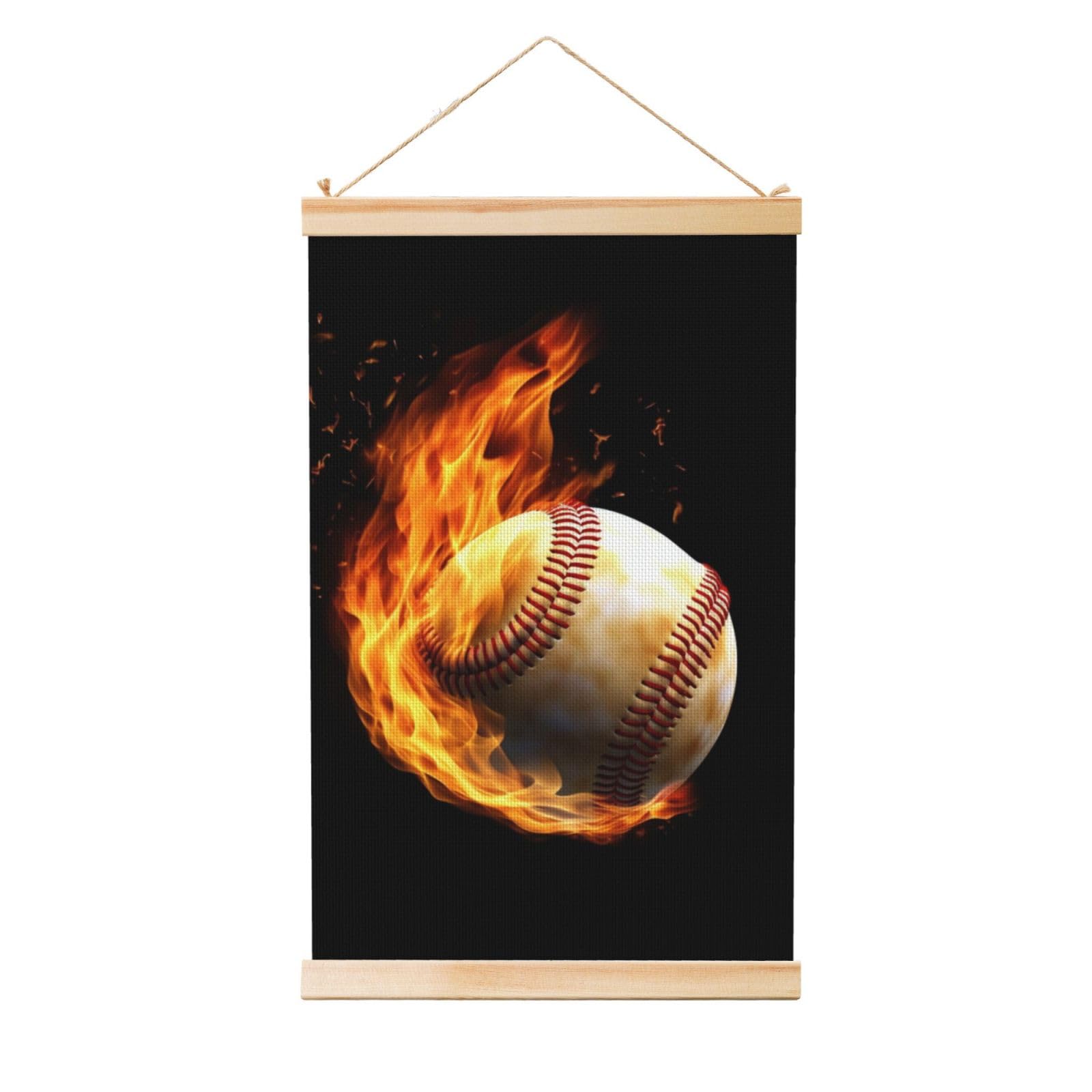 Fire Baseball Posters Wooden Shaft Hanging Poster Canvas Prints Scroll Wall Art Painting Vintage Wall Banner Modern Artwork Decor for Home Decor Ready to Hang 12"x18"
