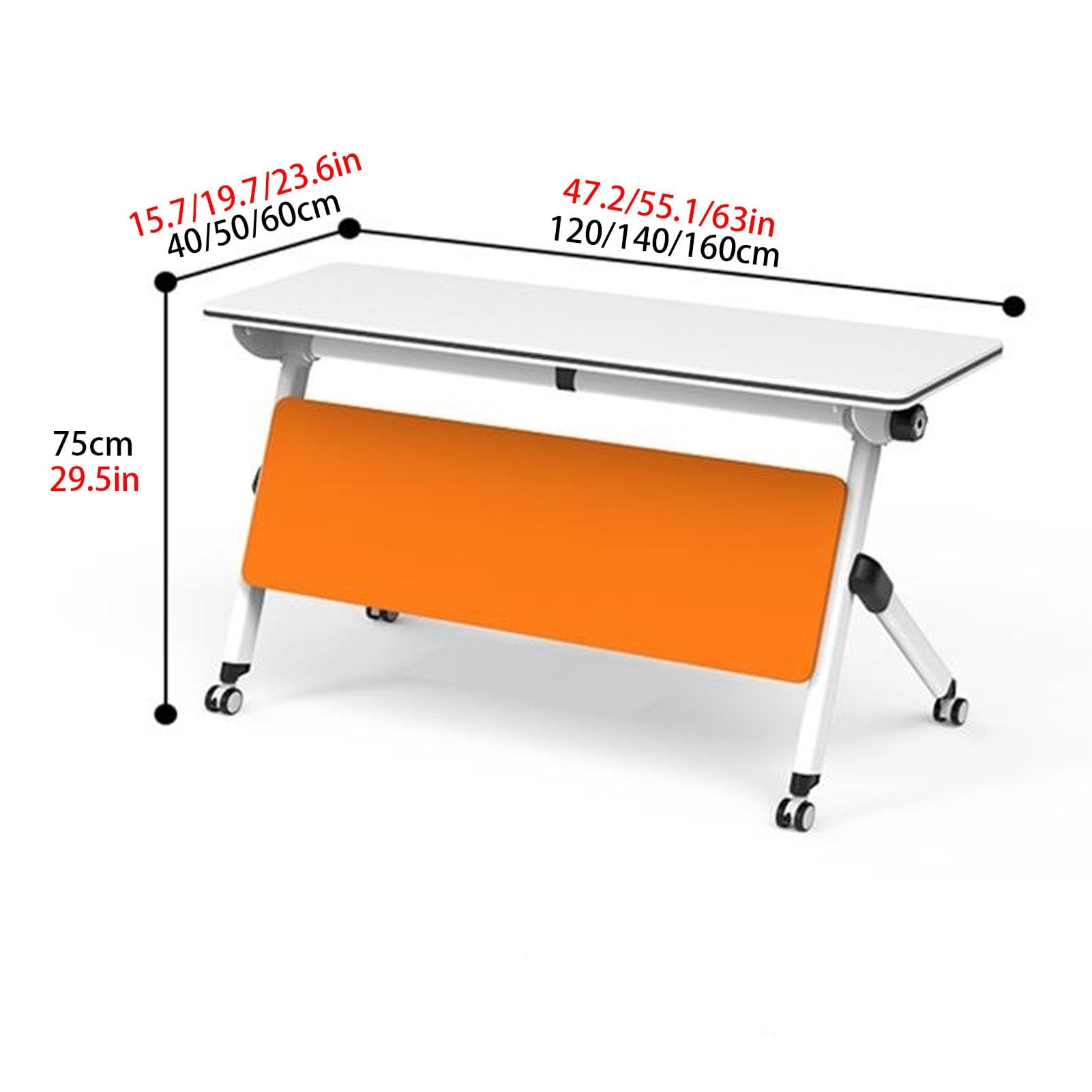 Klappbarer Konferenztisch, mobiler Klapp-Schulungstisch mit feststellbaren Rädern, Stauraum und Trennwänden, Seminartisch für das Home-Office im Klassenzimmer (Größe: 47,2 x 19,7 x