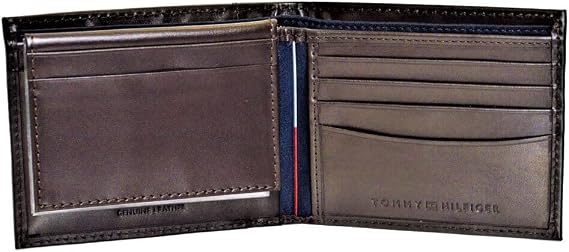 Tommy Hilfiger mens Slim Leather Passcase Wallet With Removable ID Window Deep Brown