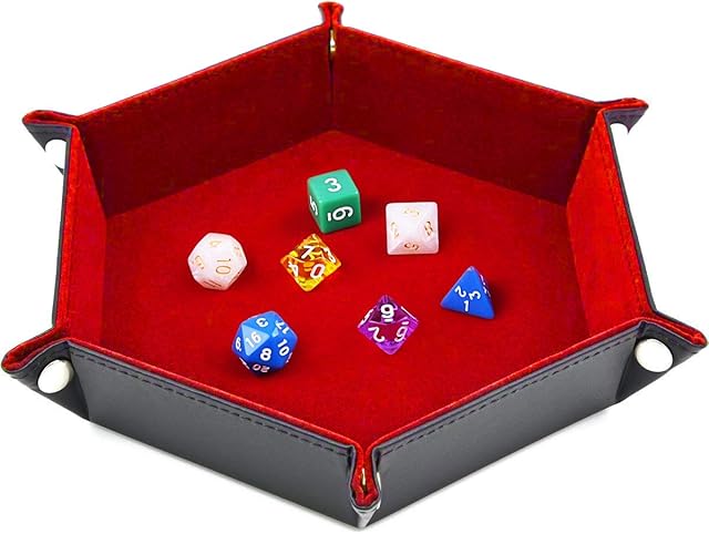 SIQUK Talerz w kostkę, składany, heksagon skóra PU i burgund aksamitny, do gry w gry w gry w gry "Dungeons i Dragonki"