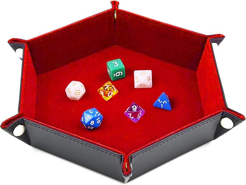 SIQUK Tavola per Dadi Esagonale Pieghevole in PU e portadolci in Velluto Bordeaux Dice Tray per Dungeons And Dragons Gioco a D & D Rpg Dadi e Altri Giochi da Tavolo