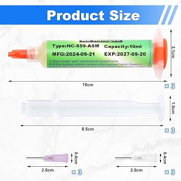ZOCONE 3 Pcs 10ml Solder Flux Syringe with 3 Pusher 6 Needles, 138°C Low Temperature Syringe Solder Paste Sn42/Bi58 Lead Free Flux Soldering Paste, Soldering Flux for BGA, IC, PCB, CPU, LED, SMT