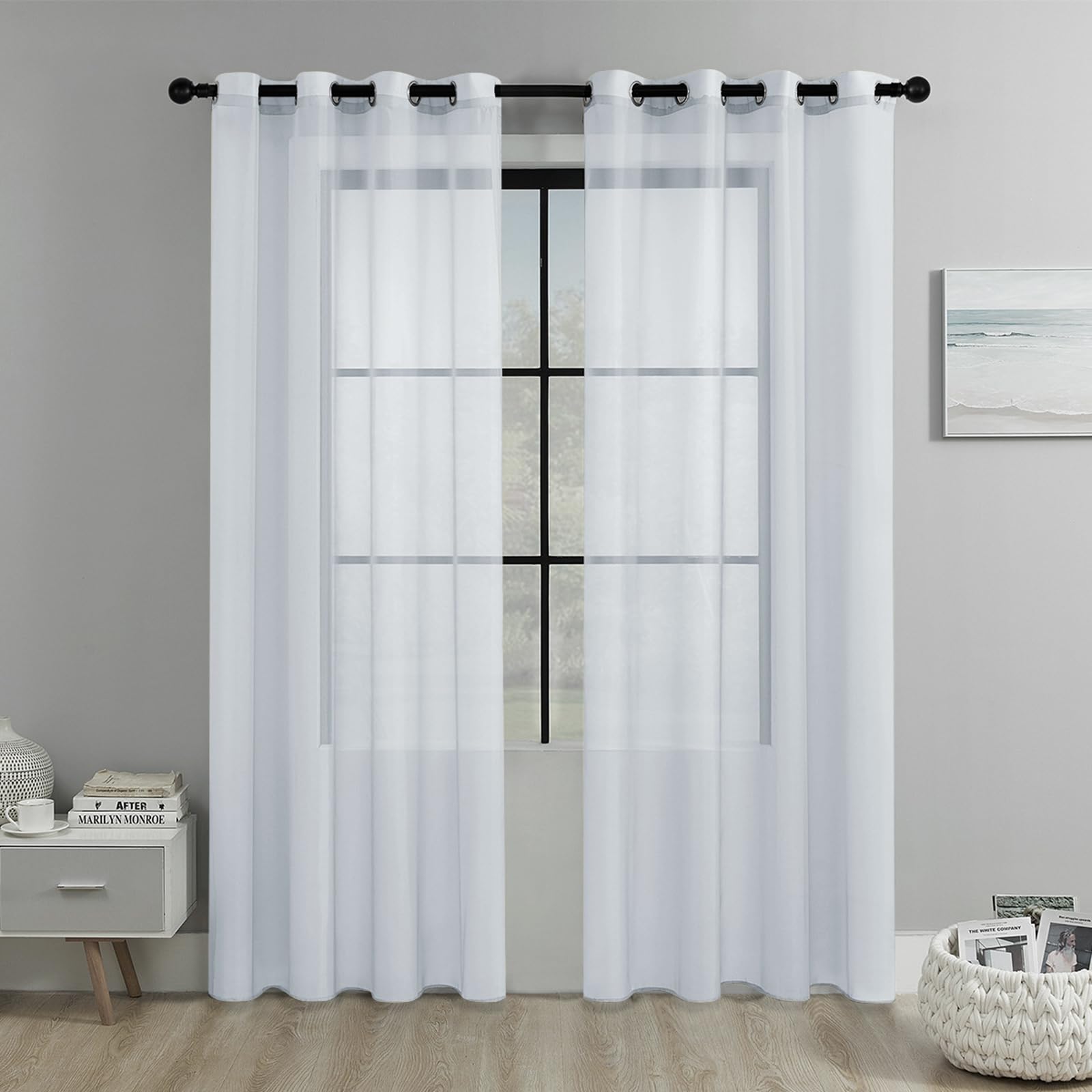 JIXINHEKEJI 2 Panels Sheer Curtains, Grommet Top Light Filtering Voile Drapes, Wrinkle Resistant Window Curtain For Bedroom Living Room(Size:100x200cm / 39"x79",Color:White)