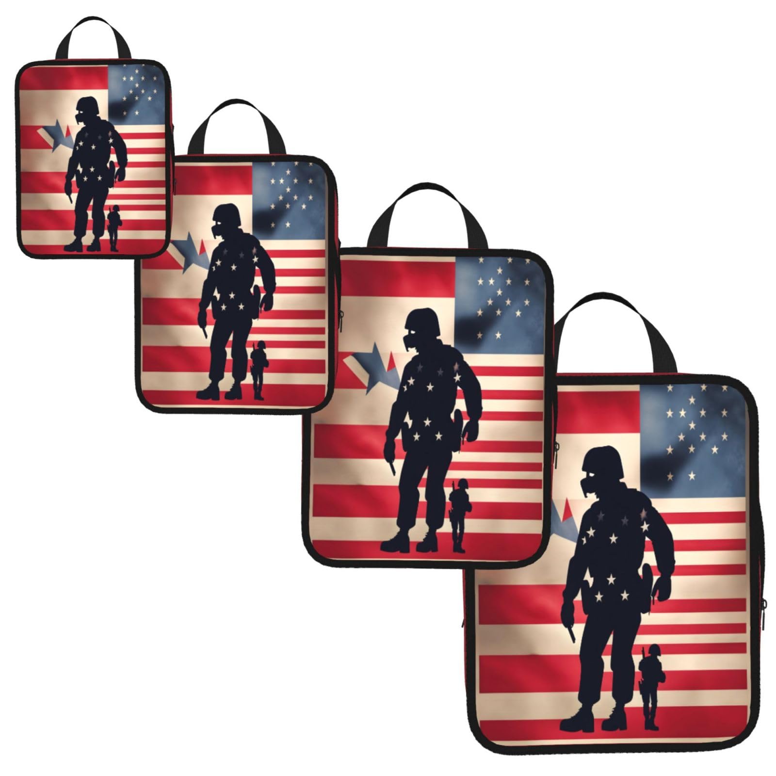 US Military Soldiers Patriotic Memorial Day Print 4 Set Compression Packing Cubes for Suitcases,Expandable Storage Bags Organizers