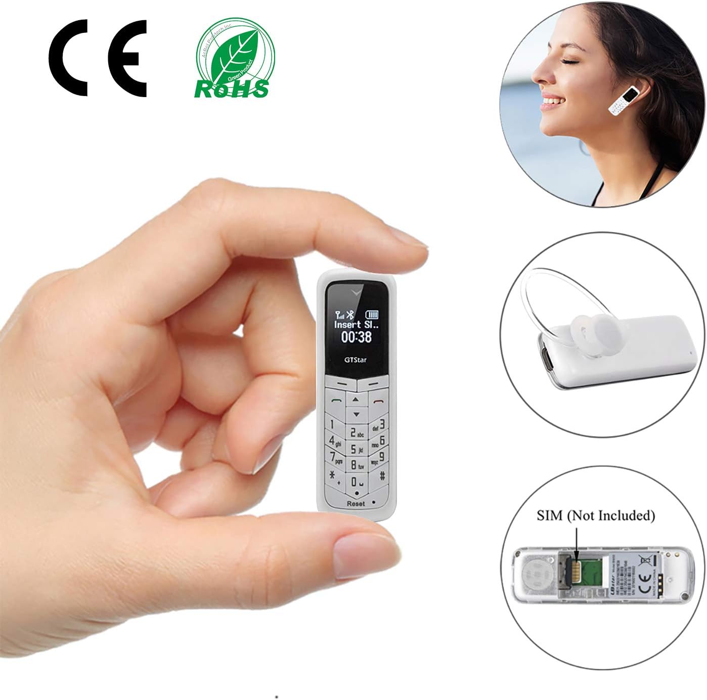L8star Mini Cell Phones Unlocked Bluetooth- Tiny Phone World Smallest Mini Phone GSM Bluetooth Handset Mini Phone Bluetooth Dialer Supported Dual Sim Card BM50(White)