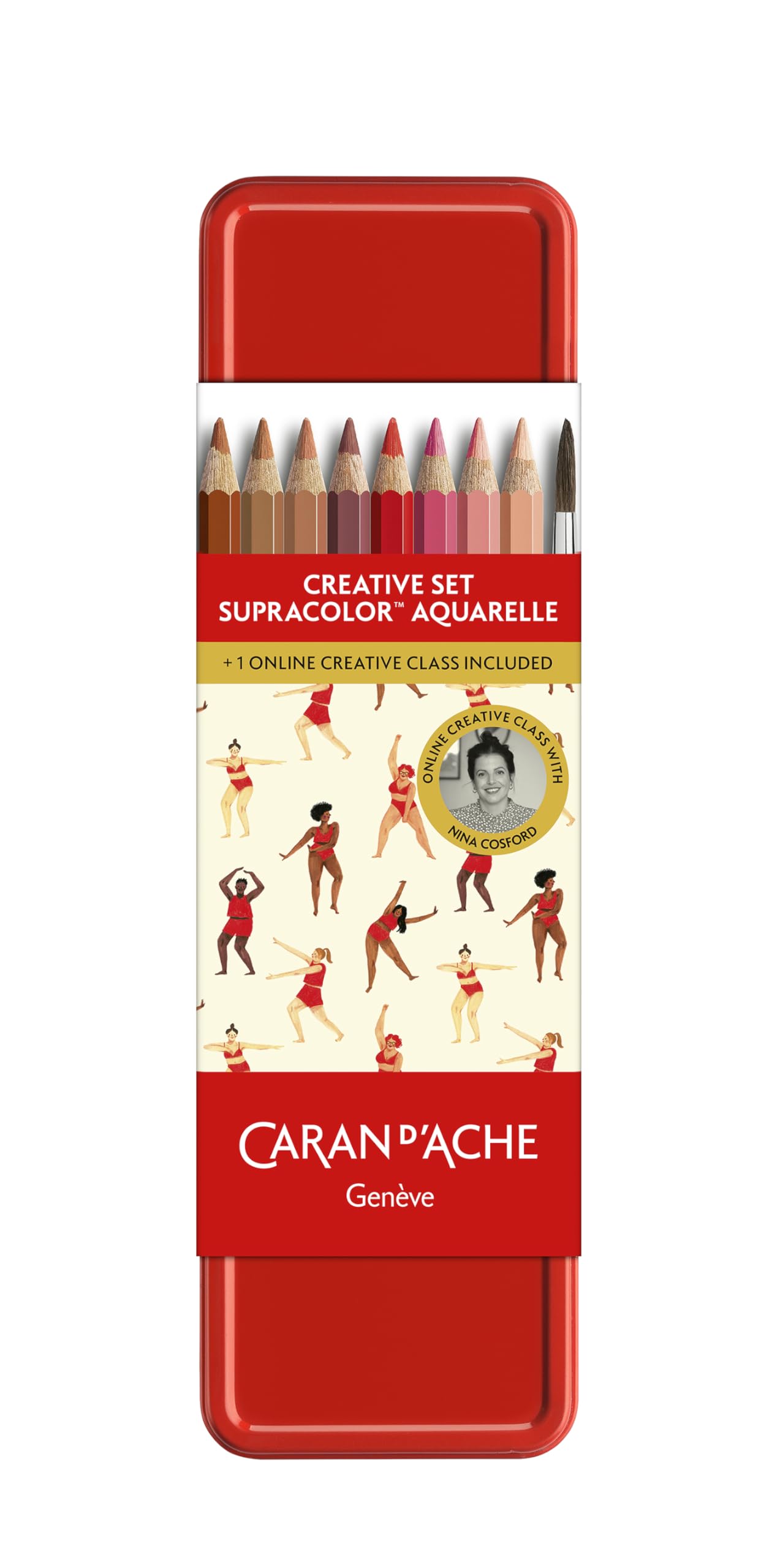 CARAN D'ACHE Nina Cosford Lot de 13 crayons de couleur et accessoires avec cours en ligne, édition spéciale, fabriqué en Suisse