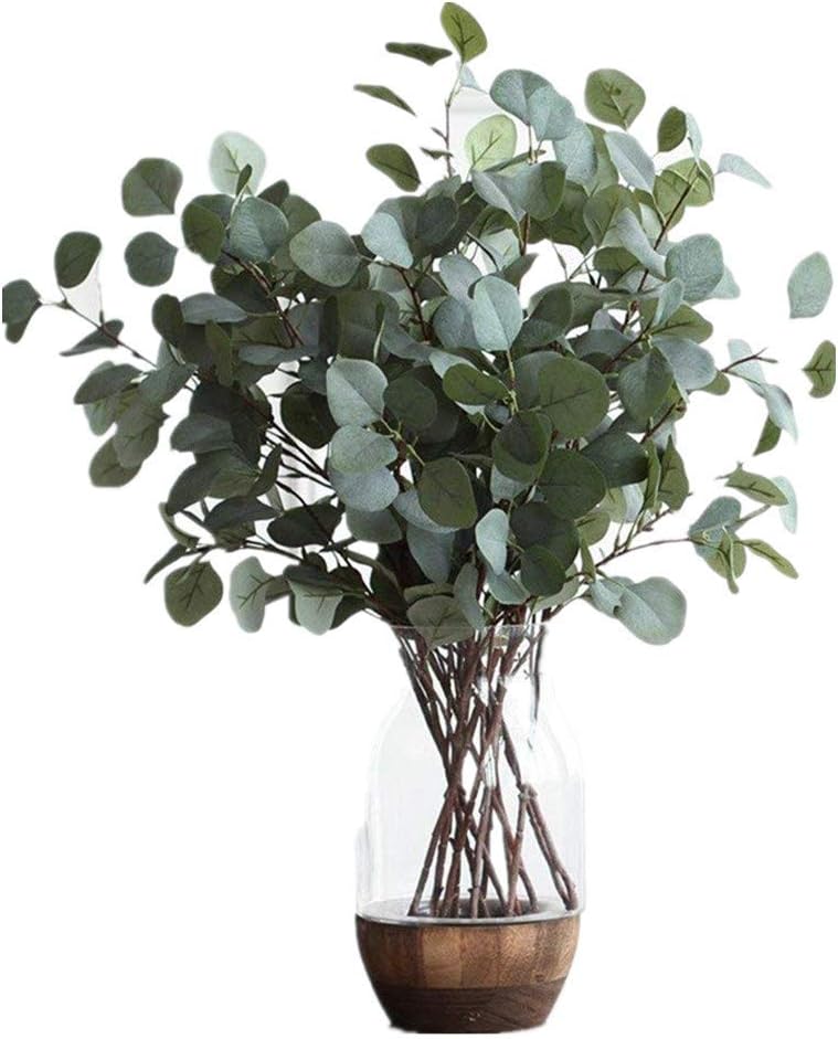 Nerseki Artificial Silver Dollar Eucalyptus Leaf Spray in Green Leaves Indoor Outside Home Garden Office Wedding Décor(3 Stems)