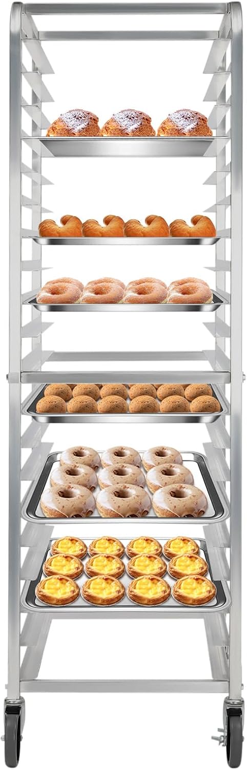 20-Tier Commercial Bakery Rack, Heavy-Duty Aluminum Cooling Rack with Locking Wheels, 286LB Capacity Mobile Storage Shelf for Bread Pastry Pizza