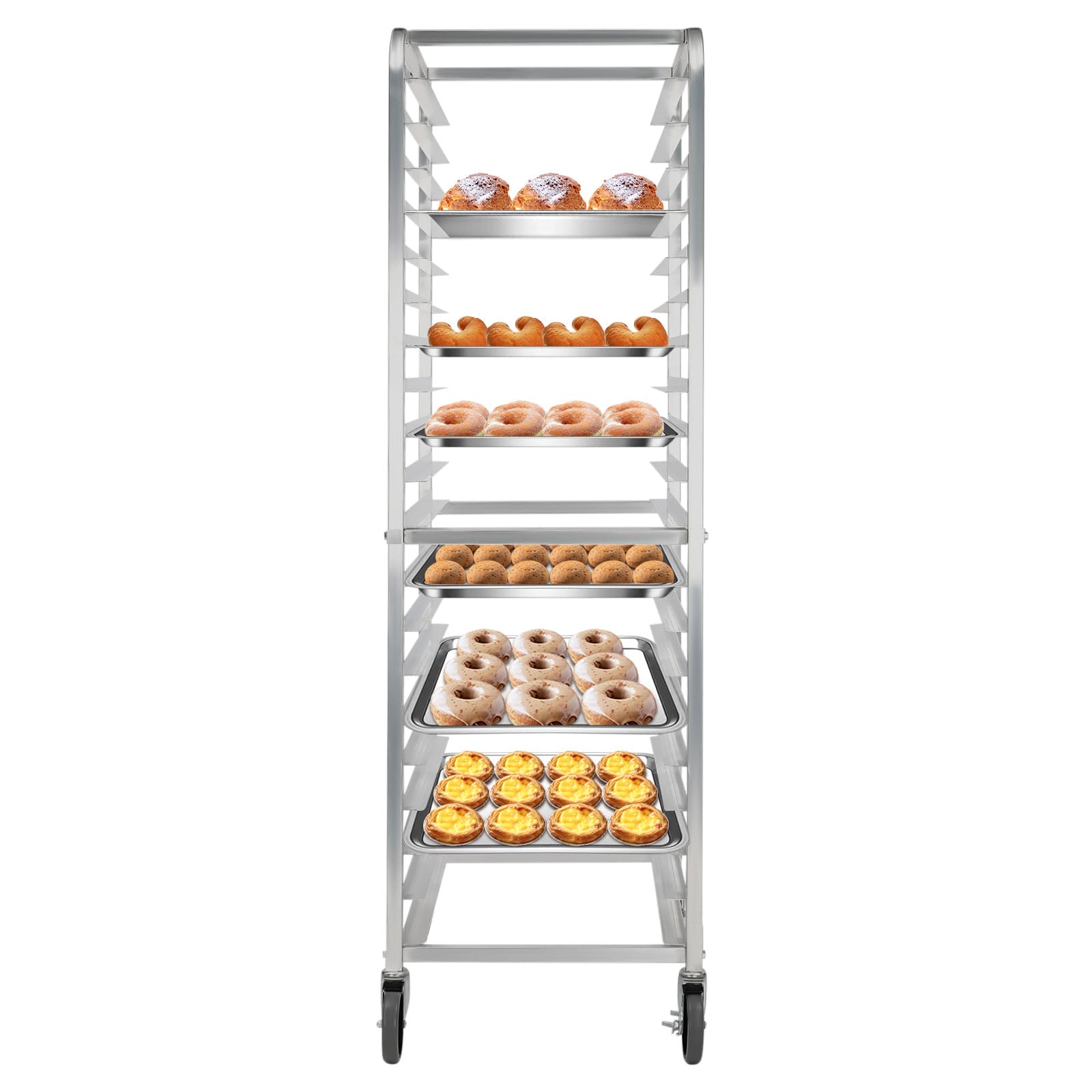 CURIEUYU Bakery Rack, 20 Tier MobileTrolley Aluminum Storage Rack with Lockable Casters, for Kitchen, Restaurant, Cafeteria, Pizzeria, Hotel, Home