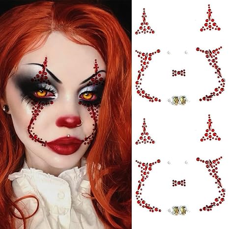 Halloween Face Gems Jewels Tattoos for Women, Day of the Dead Skull Rhinestone Crystal Stones Body Gems Makeup Sticker for Halloween Festival Rave Party Cosplay (Medium, Count, 1)