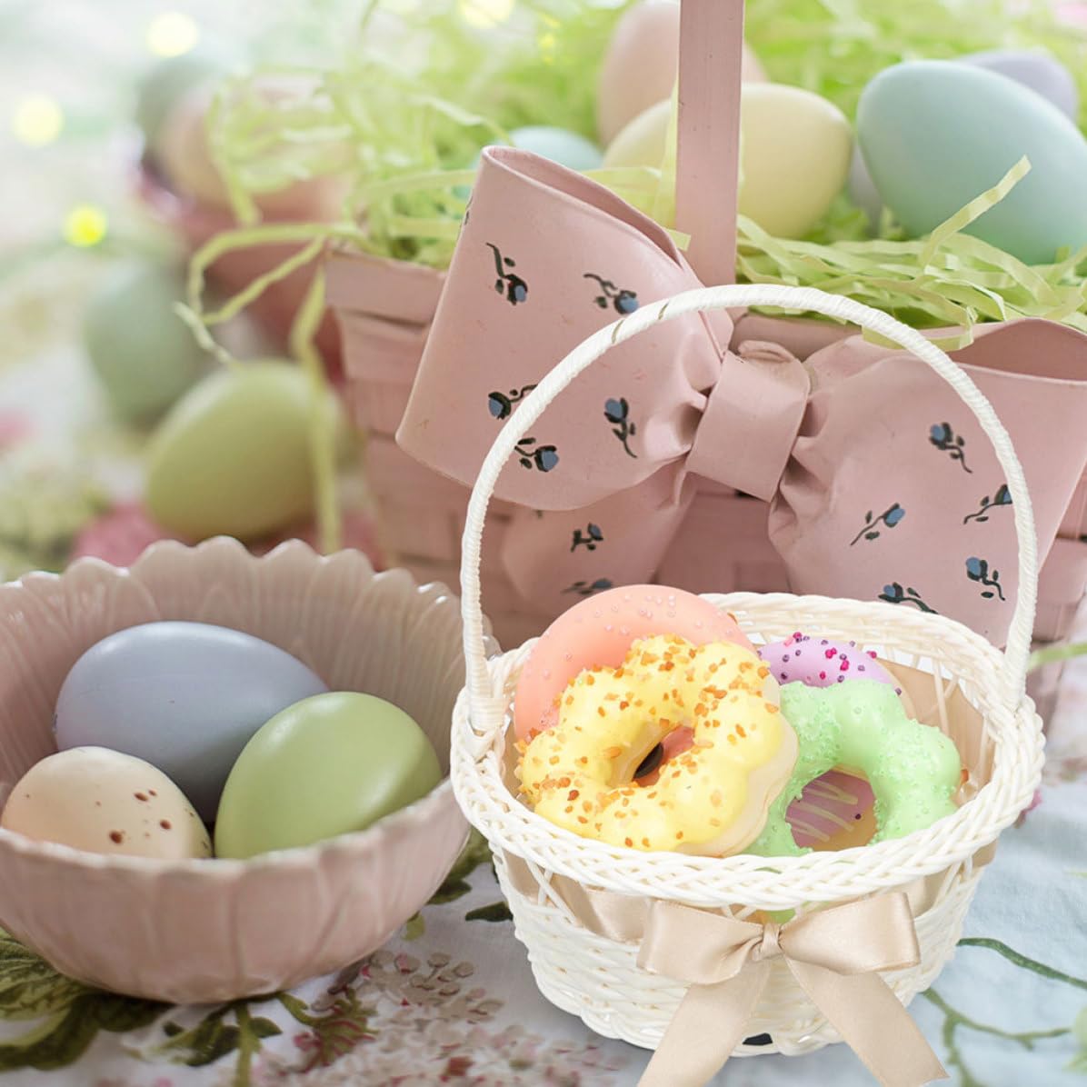 BESTOYARD Blumenmädchen Korb Hochzeit 2 Stück aus Kunststoff mit Henkel Wiederverwendbar und Beige als Tischdekoration oder Streukörbchen für Hochzeiten