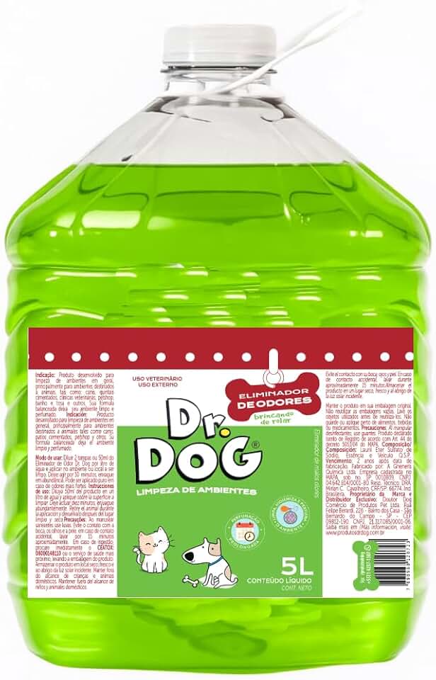 Elimina Odores Pet Dr. Dog Concentrado 5Litros - Desinfetante Anti Odor Pet - Limpeza Segura e Refrescante para Ambientes com Pets - Versões (Capim Limão Refrescante)