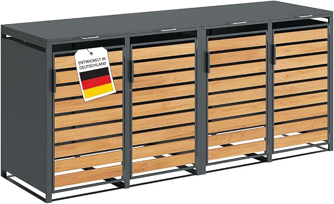 STEELSØN Kestra Mülltonnenbox 4er bis 240L, Anthrazit Holzoptik