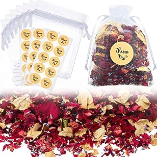 Nezyo Wedding Confetti Bag Kit for 18-20 Guests, Including Organza Gift Bags Natural Dried Flower Petal Wedding Confetti Stickers Dried Rose Petals Dried Lavender, White,lavender,rose