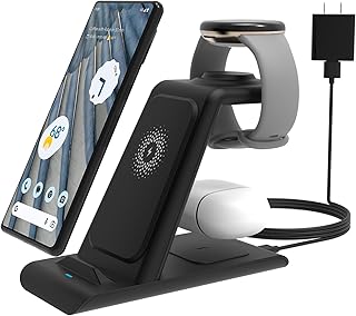 HATALKIN 3 in 1 Wireless Charger Stand for Google Pixel Watch,Google Pixel 7/7A/7 Pro/6/6 Pro/5/4/3/XL/Pixel Fold,Pixel Buds Pro,iPhone 14/Sam Sung S23,Air-pods/Galaxy Buds Multiple Devices