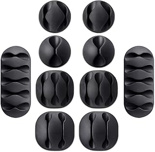 نظام حامل منظم كابلات جي اي ام مع خطافات لاصقة من السيليكون متعددة الأغراض من رامكوار، للتلفزيون والمنزل والمقصورة والسيارة والمكتب (مجموعة من 10 قطع)