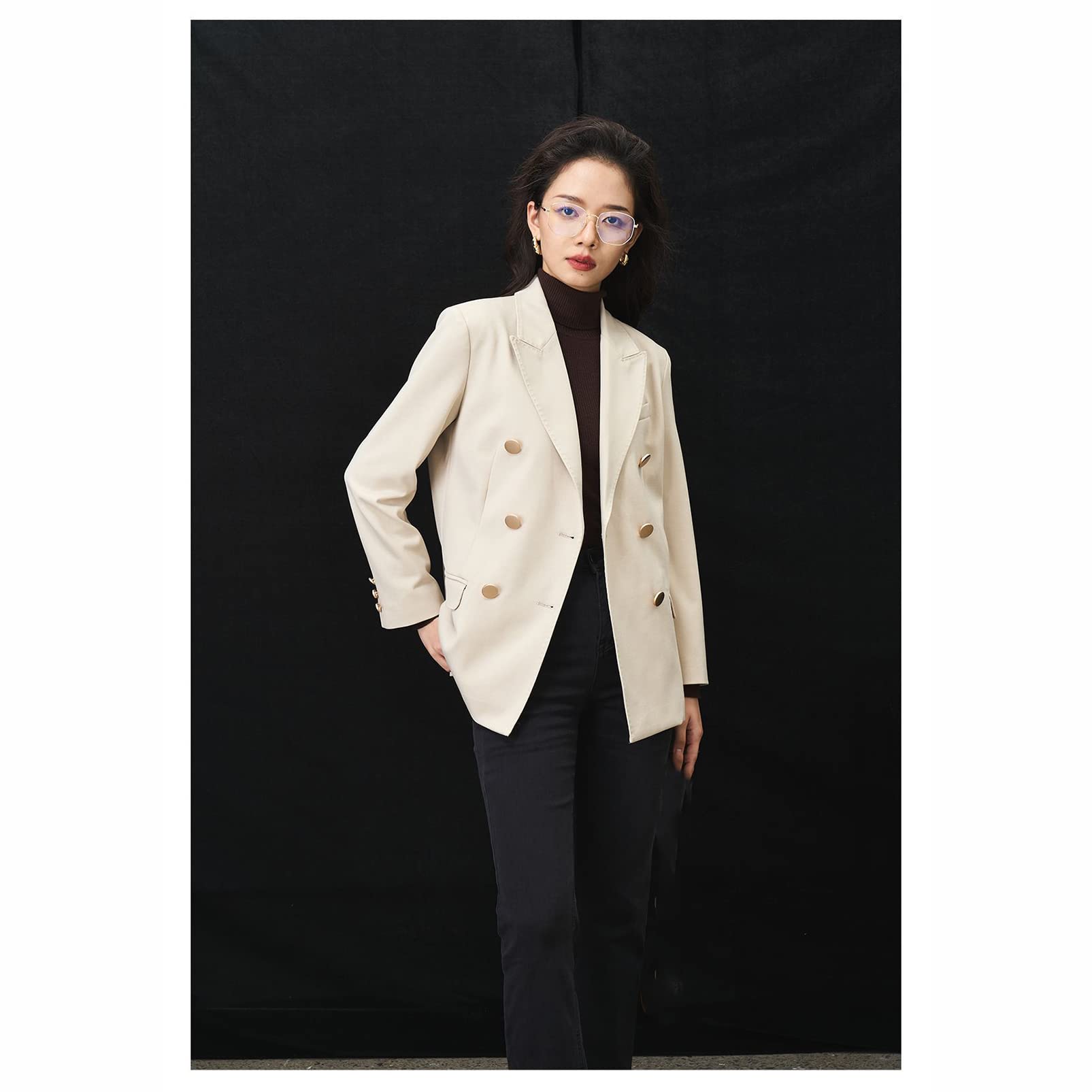 CUTTE Damen Formale Blazer Jacke Büro Business Arbeitsjacke Umlegekragen Blazer Slim Fit Lady Zweireiher Anzug Arbeitskleidung