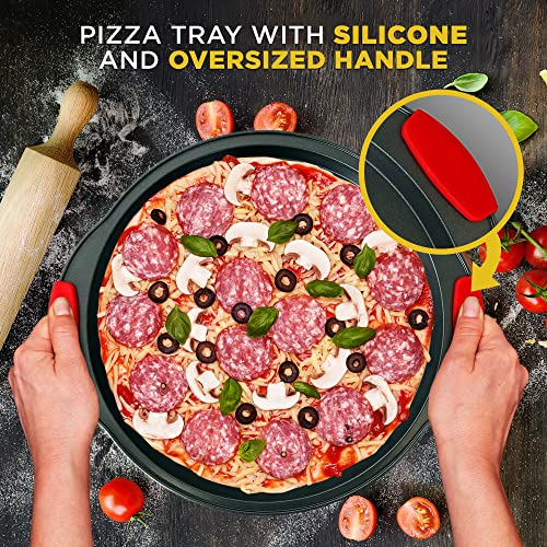 Nutrichef Non-Stick Pizza Tray - With Silicone Handle, Round Steel Non-Stick Pan With Perforated Holes, Premium Bakeware, Pizza Tray With Silicone And Oversized Handle, Dishwasher Safe - Ncbpiz6 #TOP4
