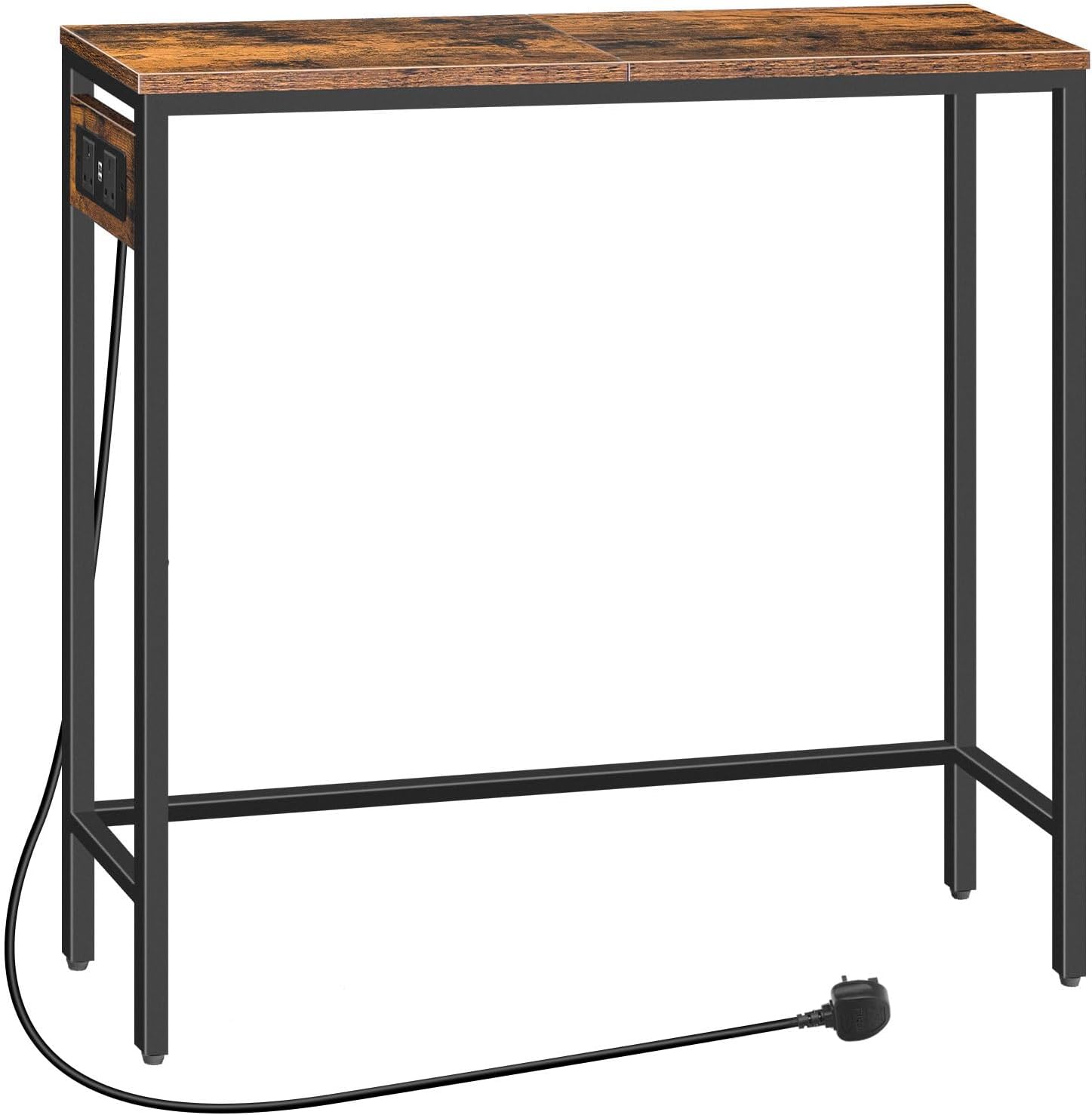 HOOBRO Console Table with Power Outlets, Slim Console Table with Charging Station, Hallway Table, Narrow Sofa Table for Small Space, Hallway, Entryway, Living Room, Rustic Brown and Black EBF75KXG01G1