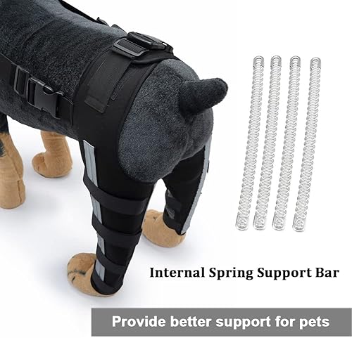 Miniatura 4 de Rodillera ajustable para perro con doble pierna trasera con bisagras de metal soporte flexible y cinturones de seguridad reflectantes, soporte para
