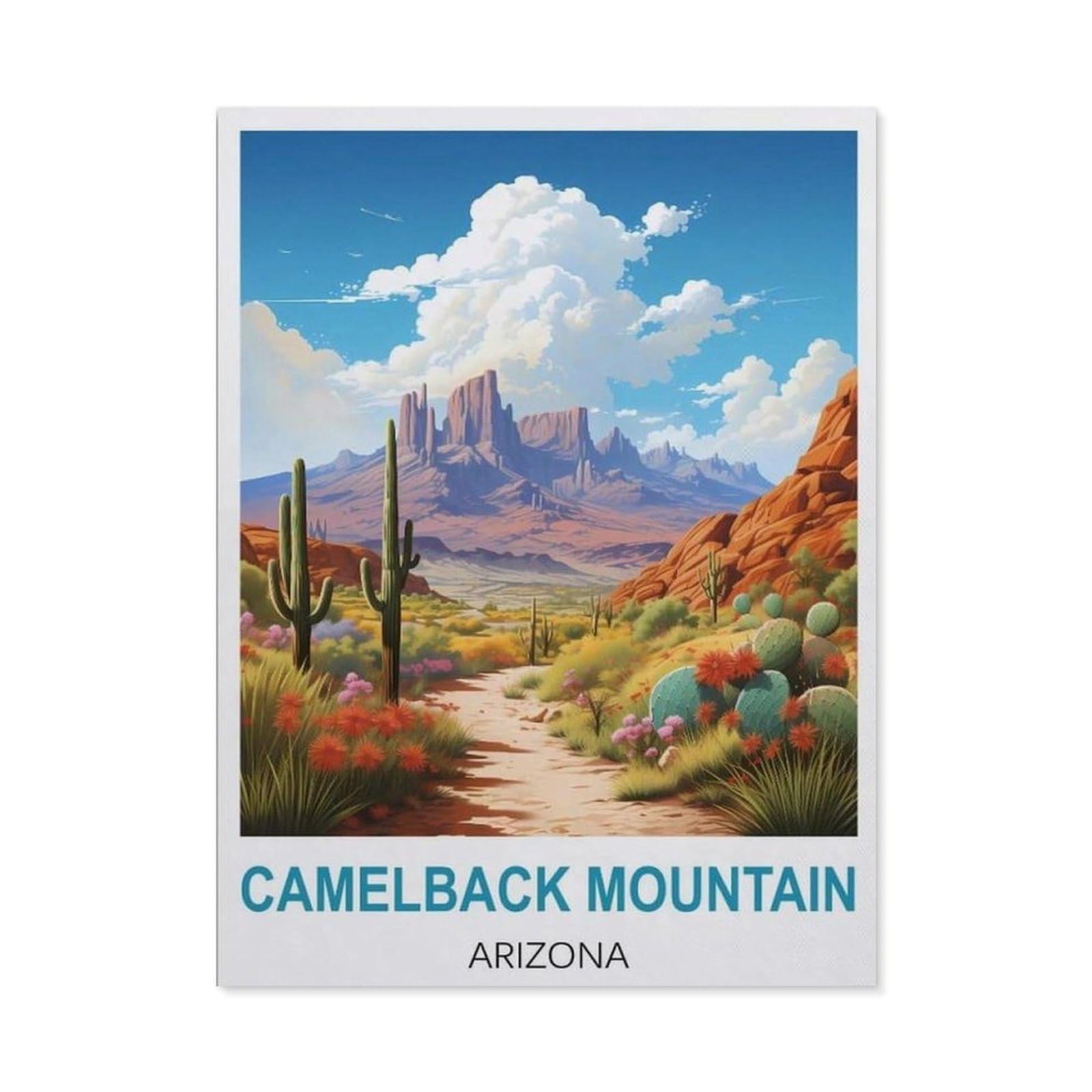 BEAYODKP 5D Diamond Painting，Camelback Mountain Arizona Vintage Travel Posters，Diamond Embroidery Cross Stitch（30 x 40 cm/11.81 x 15.74 inches）-CB31