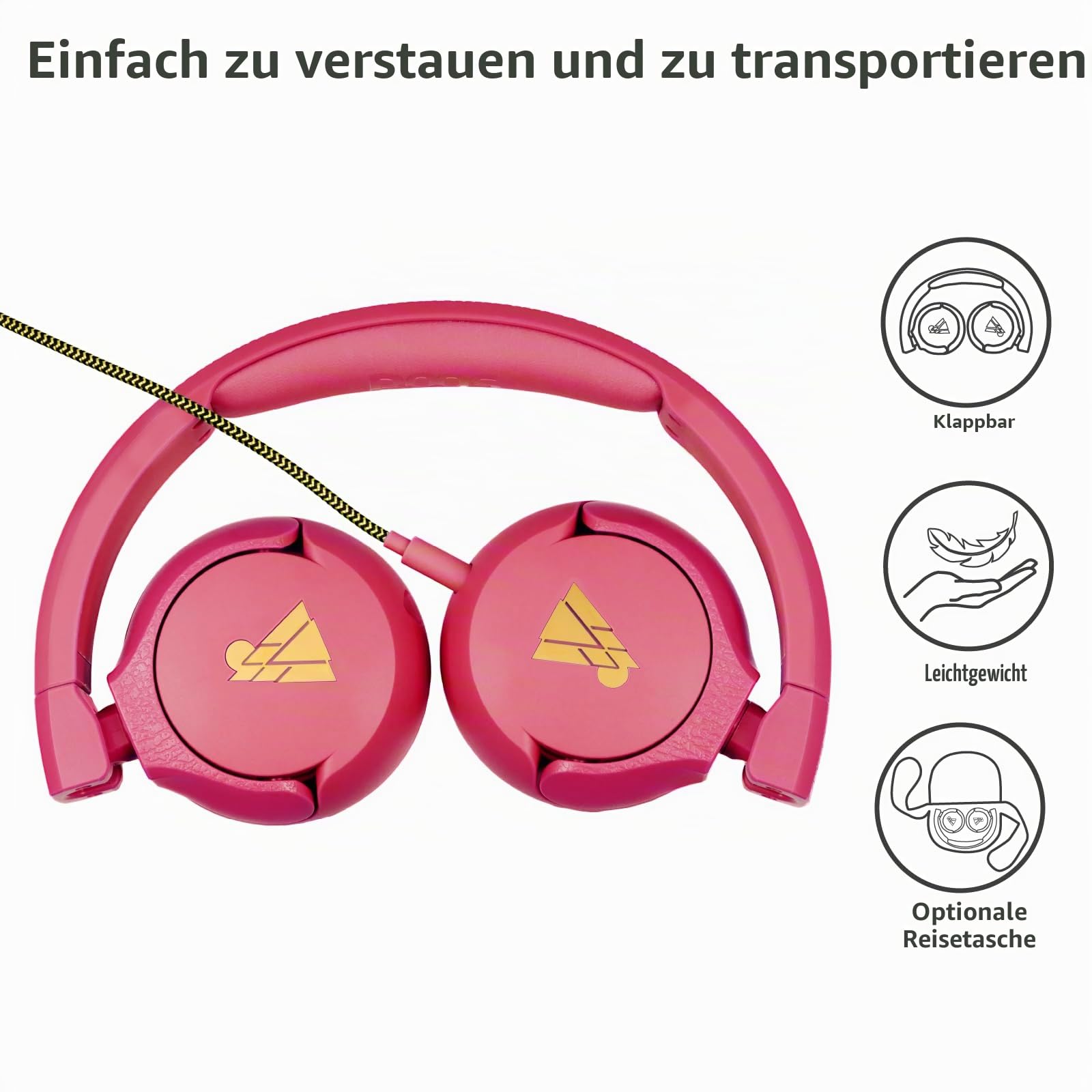 POGS-Kinderkopfhörer mit Kabel | The Elephant 2 | Faltbarer robuster Kinderkopfhörer ab 3 Jahren | Lautstärkebegrenzung 85 dB, Mikrofon | On-Ear | Musik-Sharing-Funktion (rRosa)